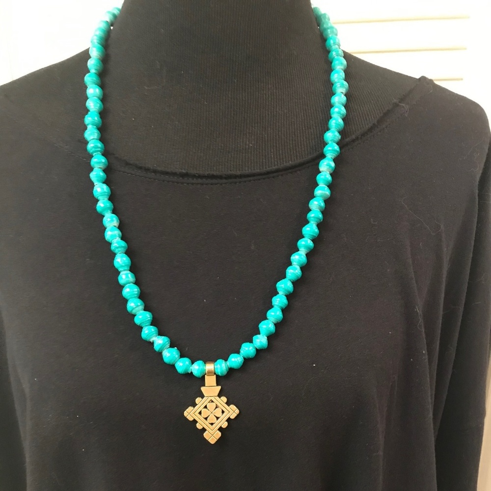 Akola Project beaded coptic necklace in turquoise